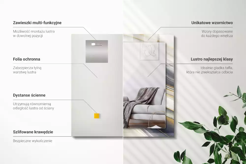 Lustro dekoracyjne z nadrukiem przedstawiającym abstrakcyjne fale kolorów