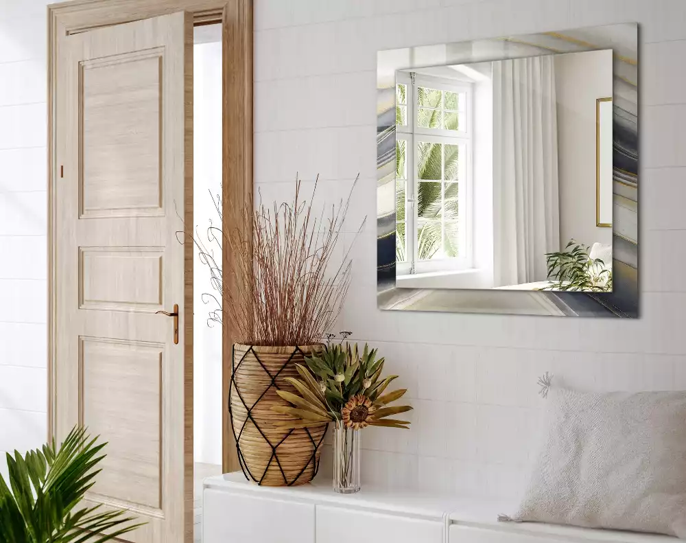 Lustro dekoracyjne z nadrukiem przedstawiającym abstrakcyjne fale kolorów