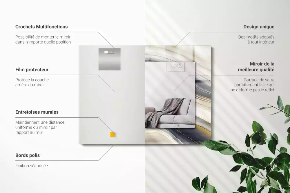 Lustro dekoracyjne z nadrukiem przedstawiającym abstrakcyjne fale kolorów