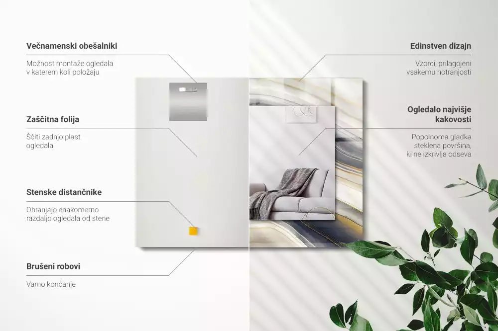 Lustro dekoracyjne z nadrukiem przedstawiającym abstrakcyjne fale kolorów