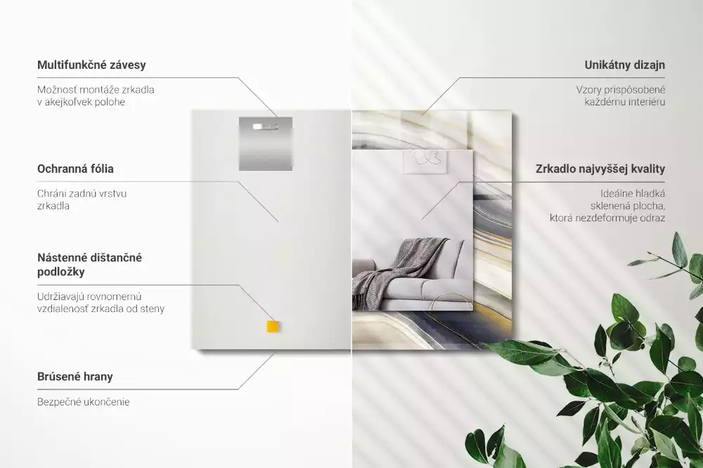 Lustro dekoracyjne z nadrukiem przedstawiającym abstrakcyjne fale kolorów