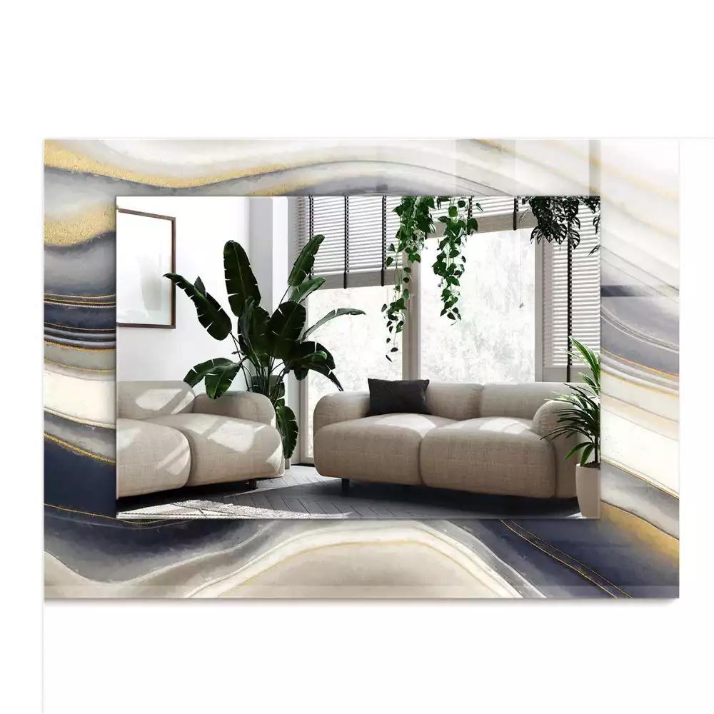 Lustro dekoracyjne z nadrukiem przedstawiającym abstrakcyjne fale kolorów