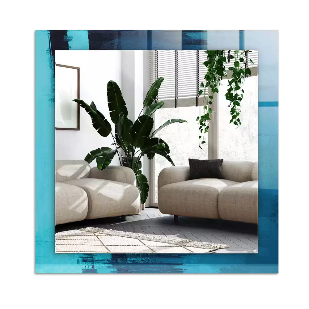 Lustro dekoracyjne prostokątne z abstrakcyjnym niebieskim motywem