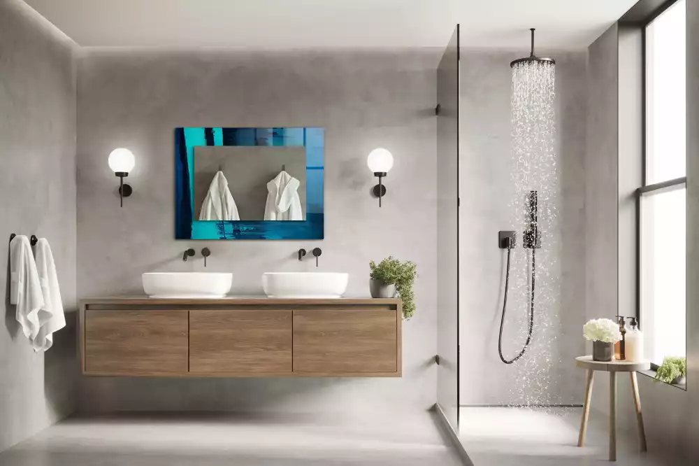 Lustro dekoracyjne prostokątne z abstrakcyjnym niebieskim motywem