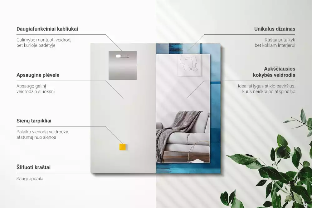 Lustro dekoracyjne prostokątne z abstrakcyjnym niebieskim motywem