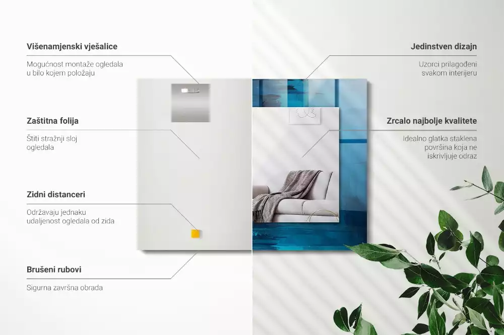 Lustro dekoracyjne prostokątne z abstrakcyjnym niebieskim motywem