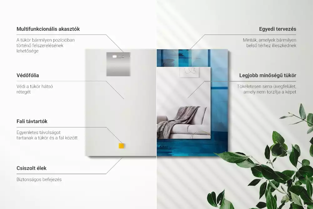 Lustro dekoracyjne prostokątne z abstrakcyjnym niebieskim motywem