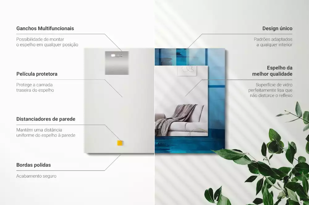 Lustro dekoracyjne prostokątne z abstrakcyjnym niebieskim motywem