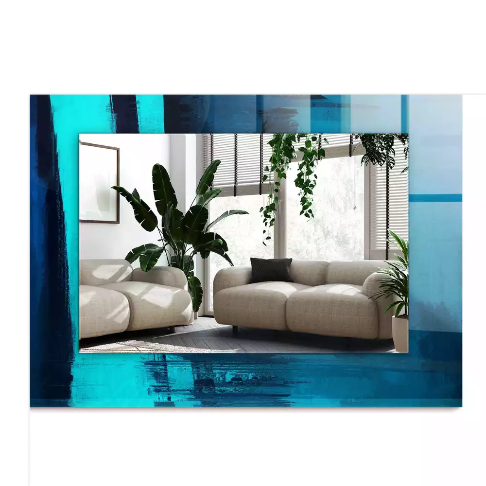 Lustro dekoracyjne prostokątne z abstrakcyjnym niebieskim motywem