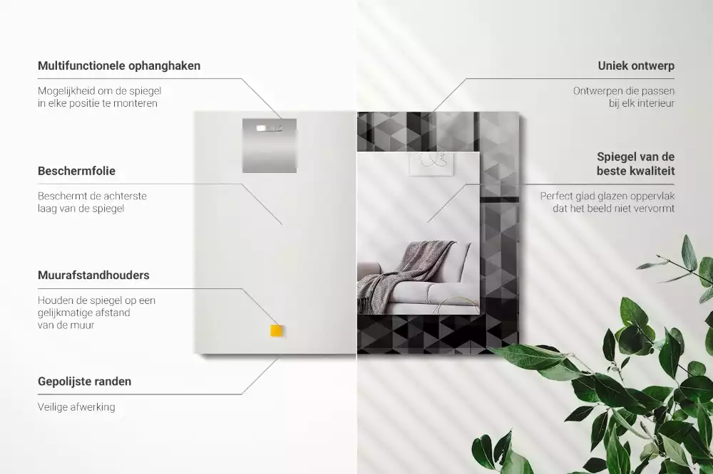 Lustro z nadrukiem z czarno-szarym wzorem trójkątów