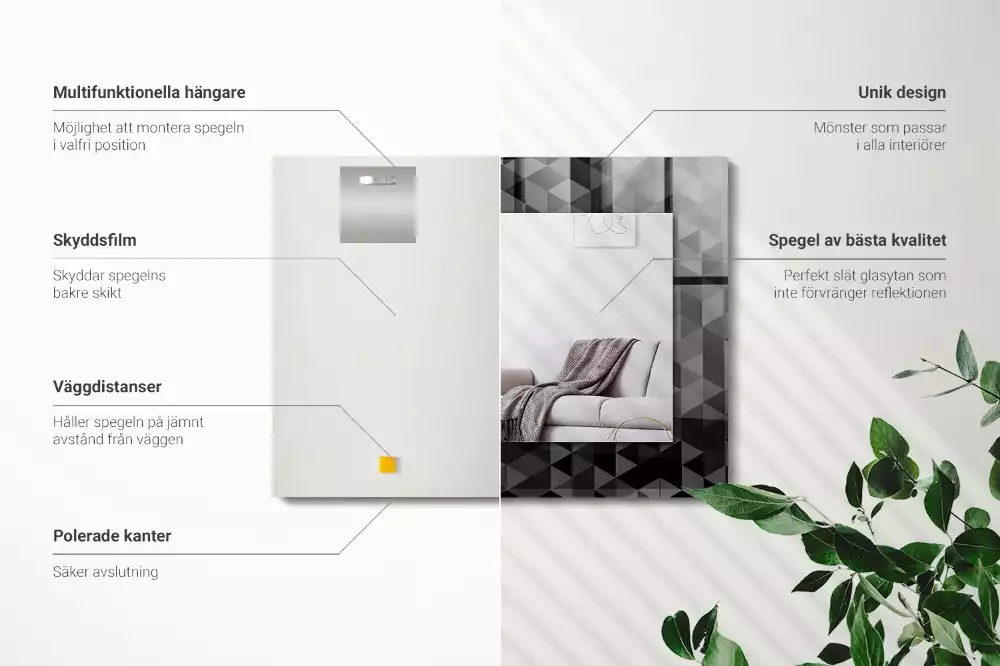 Lustro z nadrukiem z czarno-szarym wzorem trójkątów