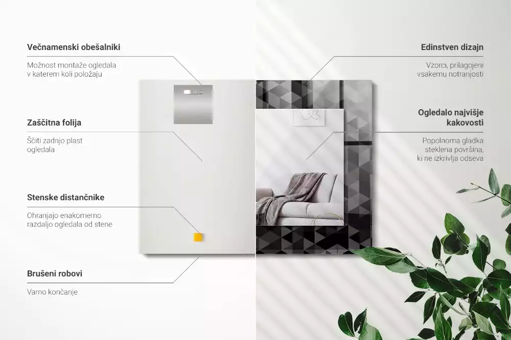 Lustro z nadrukiem z czarno-szarym wzorem trójkątów