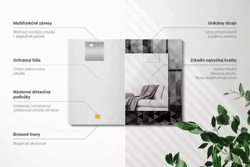 Lustro z nadrukiem z czarno-szarym wzorem trójkątów