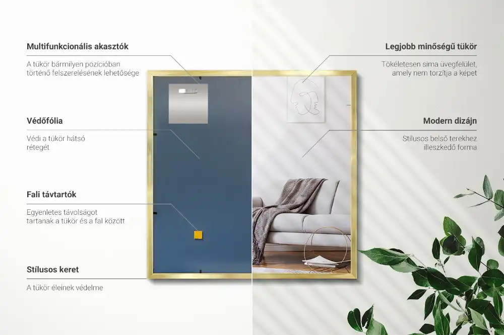 Lustro ścienne złota rama wiszące prostokątne