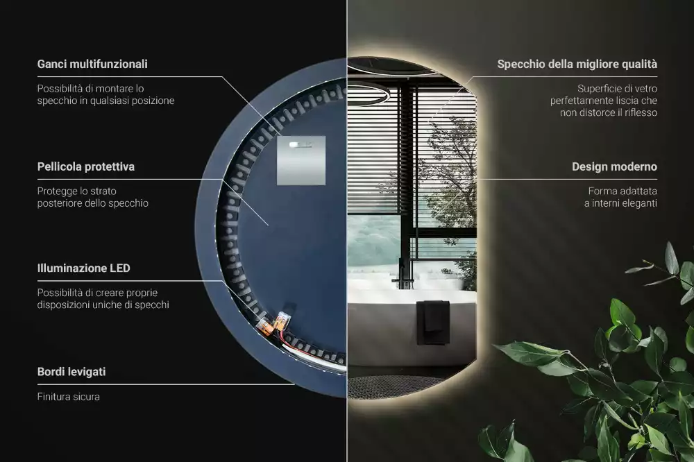 Lustro ze ściętym bokiem z oświetleniem LED