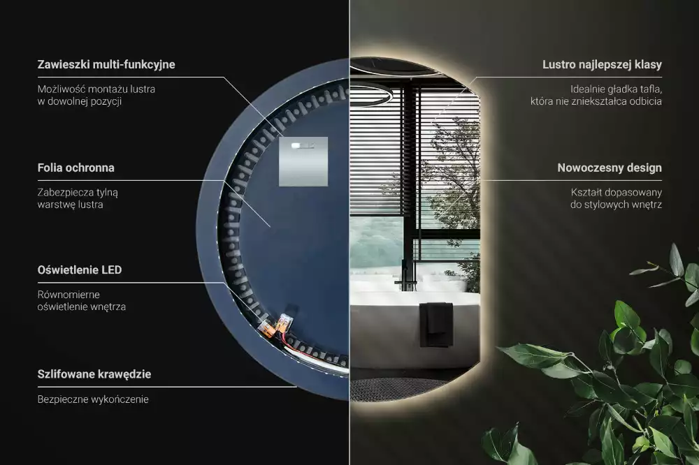 Lustro ze ściętym bokiem z oświetleniem LED