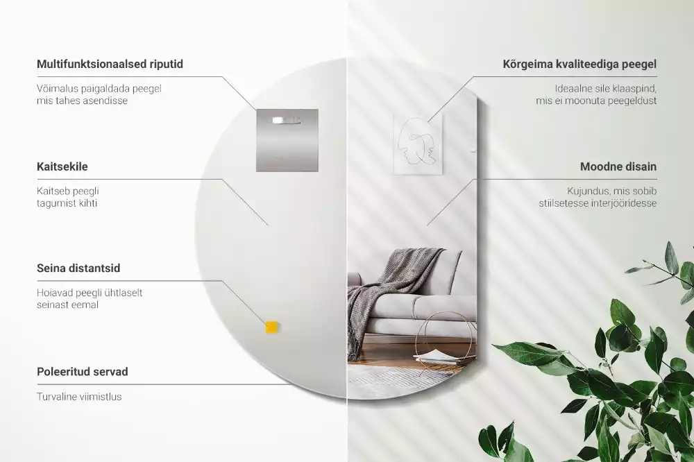 Lustro ścięte w kształcie koła, oryginalny dodatek do wnętrza