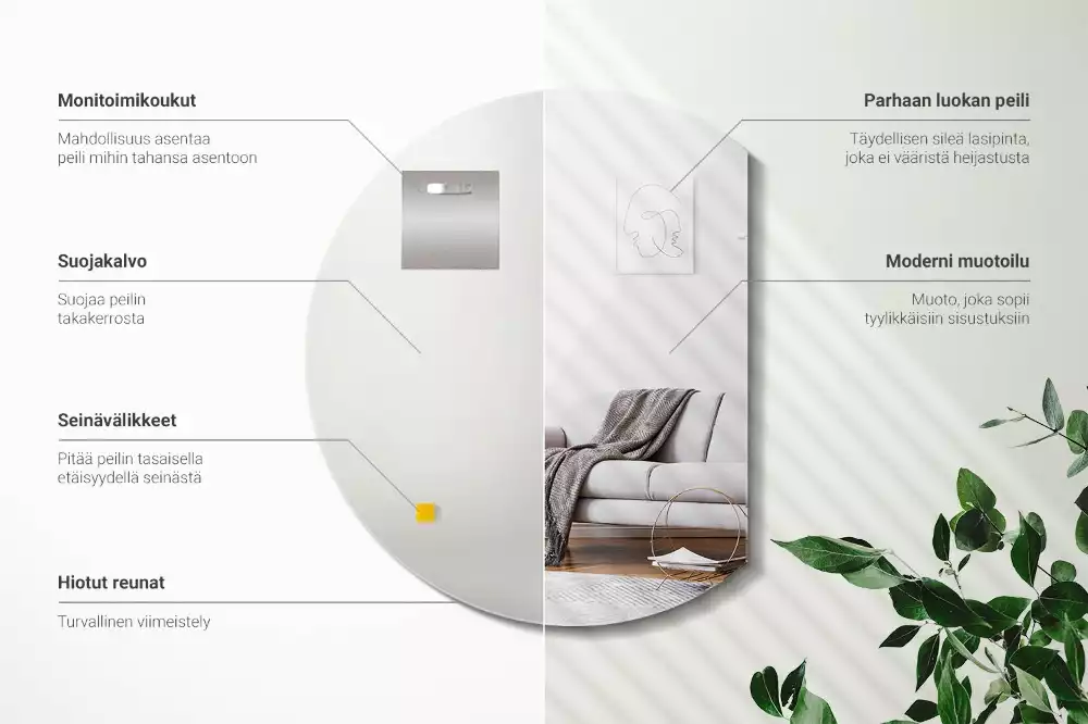 Lustro ścięte w kształcie koła, oryginalny dodatek do wnętrza