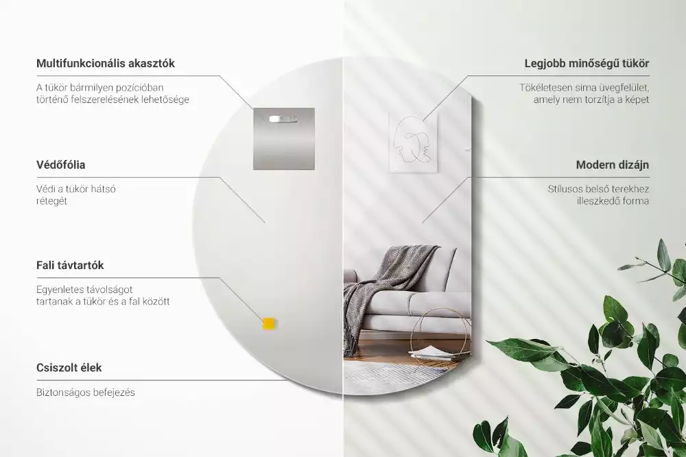 Lustro ścięte w kształcie koła, oryginalny dodatek do wnętrza