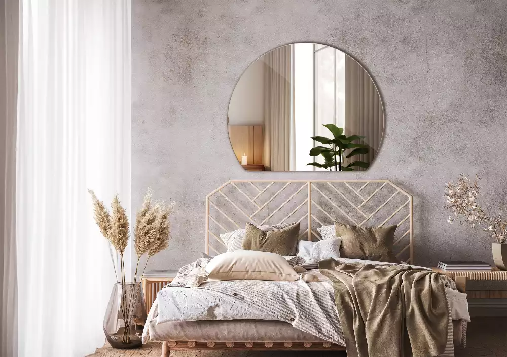 Lustro ścięte w kształcie koła, oryginalny dodatek do wnętrza