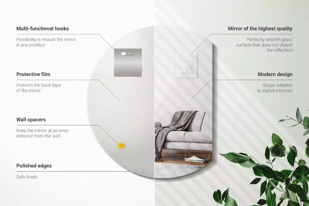 Lustro ścięte w kształcie koła, oryginalny dodatek do wnętrza