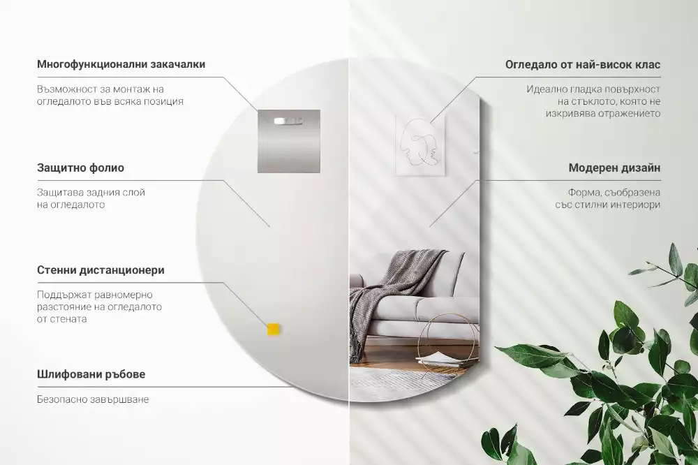 Lustro ścięte w kształcie koła, oryginalny dodatek do wnętrza