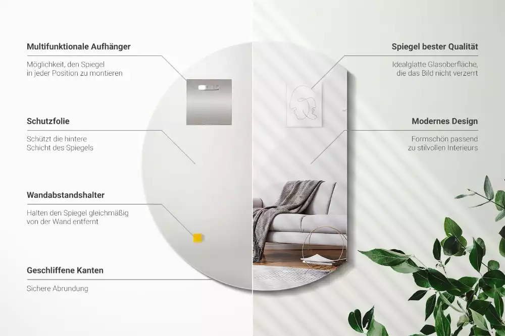 Lustro ścięte w kształcie koła, oryginalny dodatek do wnętrza