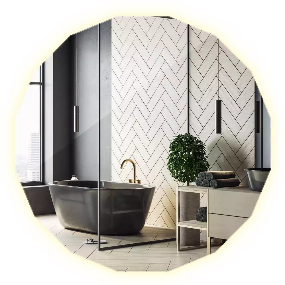 Lustro w kształcie wielościanu z podświetleniem LED