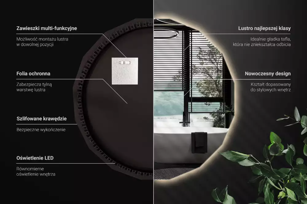 Lustro w kształcie wielościanu z podświetleniem LED