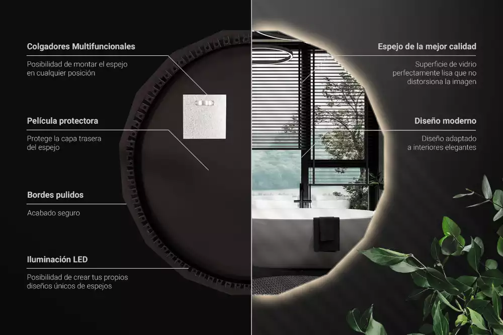 Lustro w kształcie wielościanu z podświetleniem LED