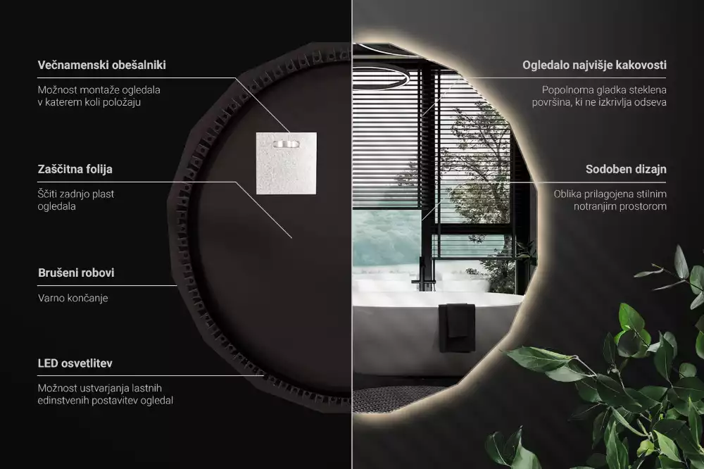 Lustro w kształcie wielościanu z podświetleniem LED