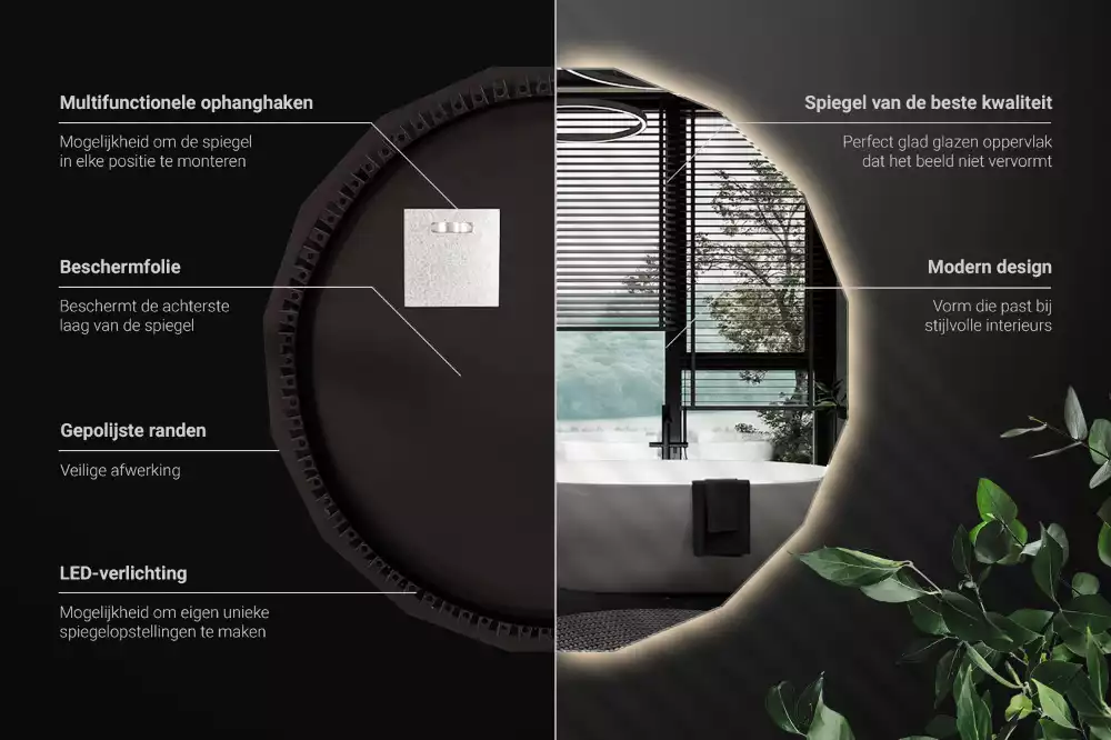 Lustro w kształcie wielościanu z podświetleniem LED