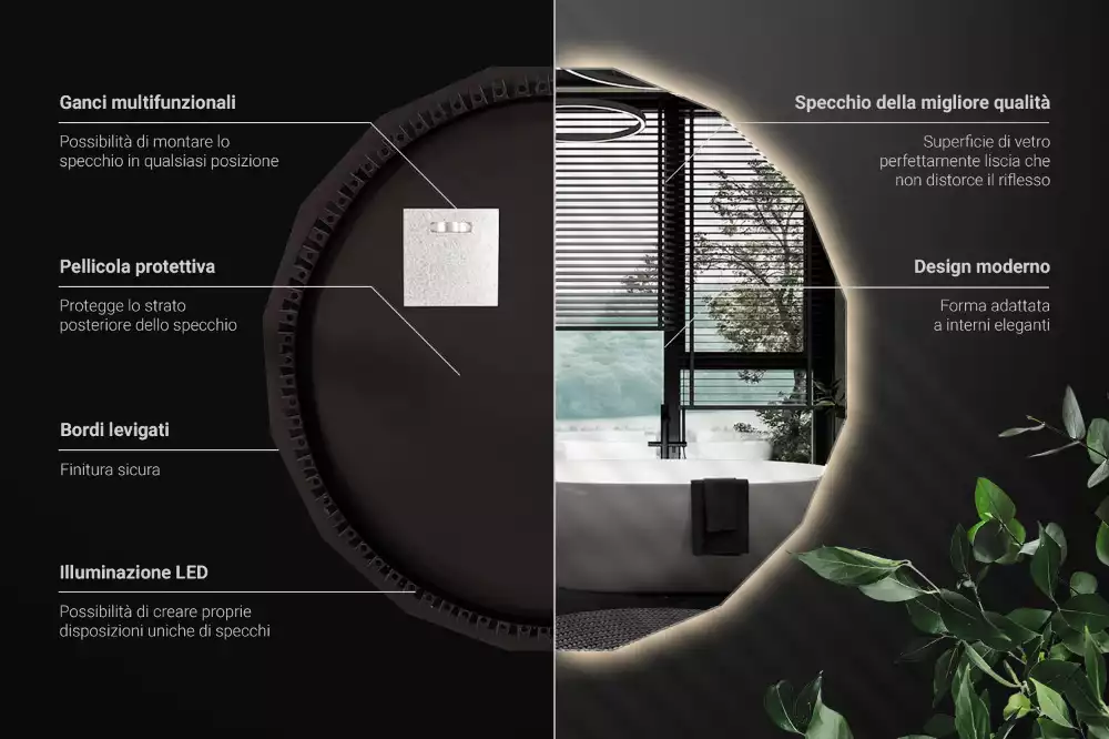 Lustro w kształcie wielościanu z podświetleniem LED