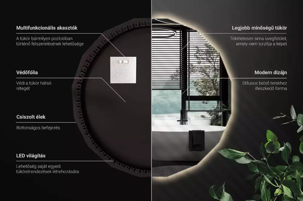 Lustro w kształcie wielościanu z podświetleniem LED