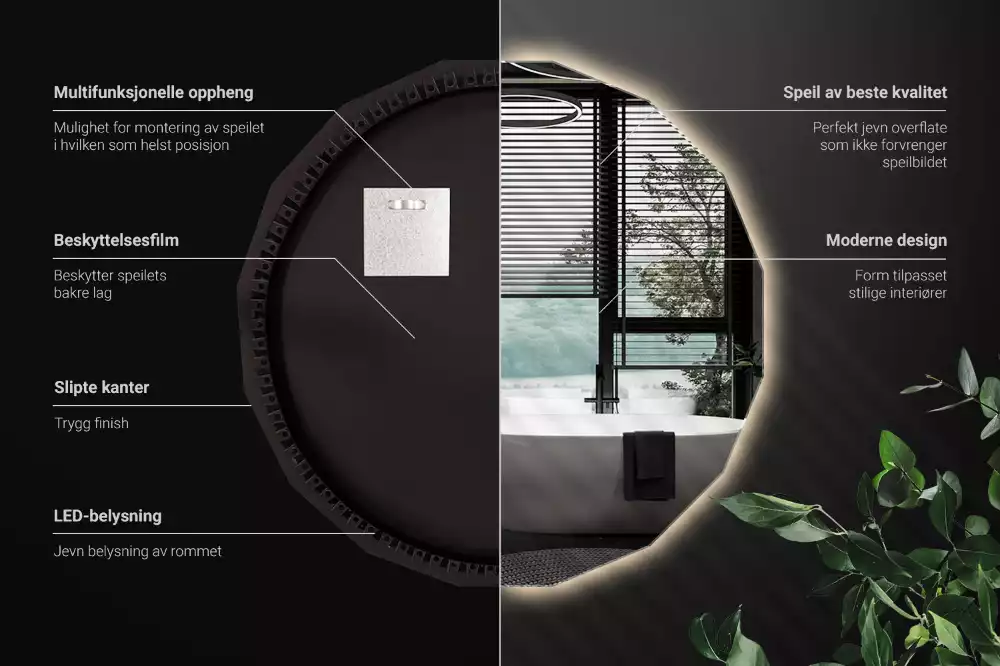 Lustro w kształcie wielościanu z podświetleniem LED