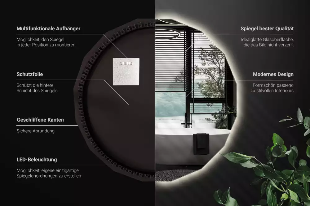 Lustro w kształcie wielościanu z podświetleniem LED