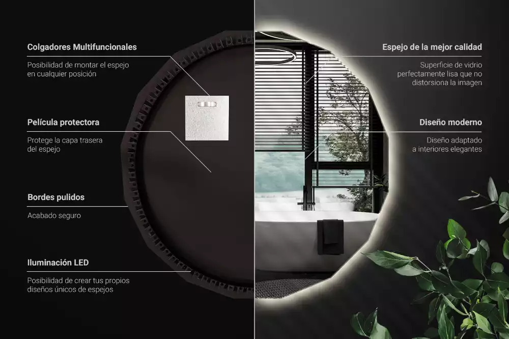 Lustro w kształcie wielościanu z podświetleniem LED