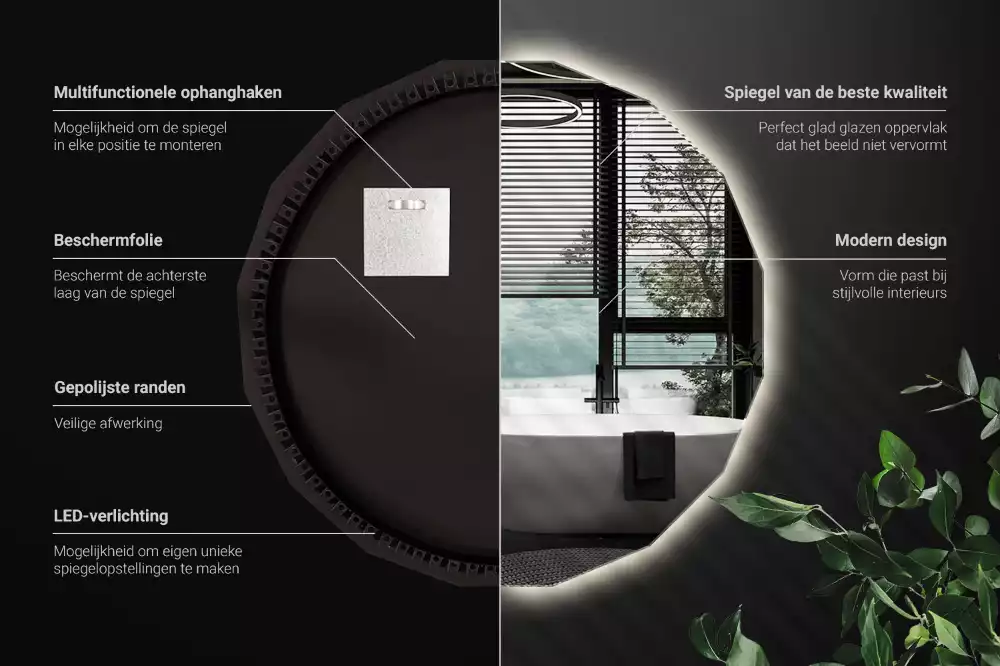 Lustro w kształcie wielościanu z podświetleniem LED