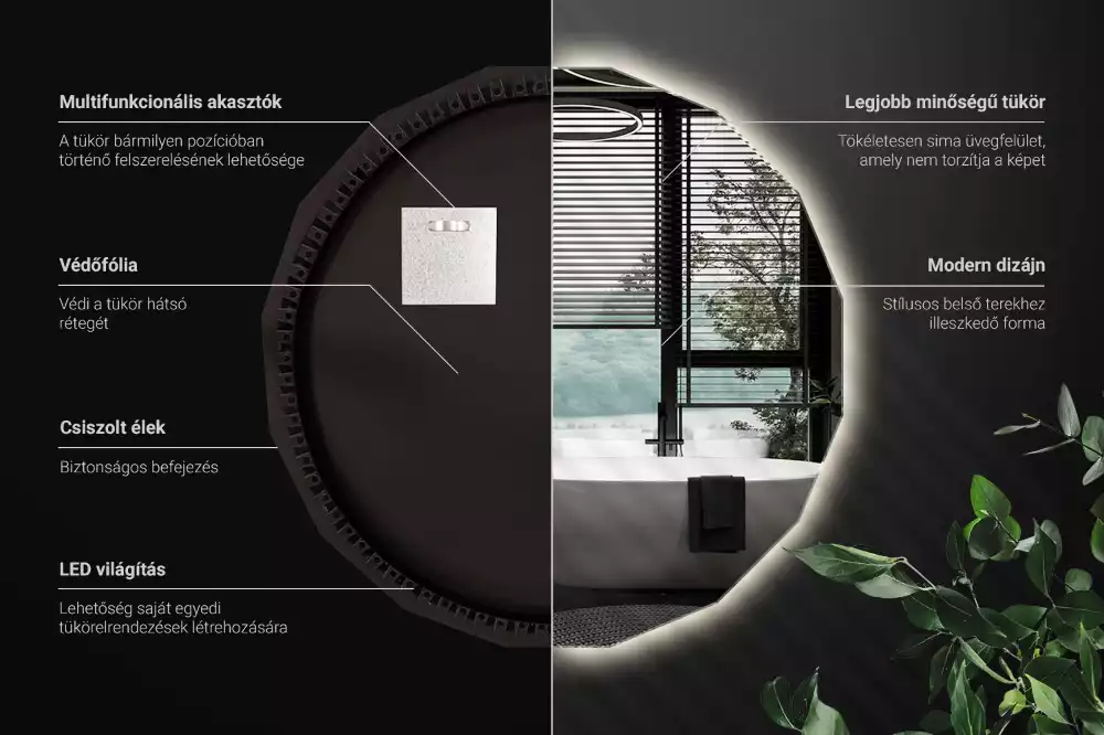 Lustro w kształcie wielościanu z podświetleniem LED