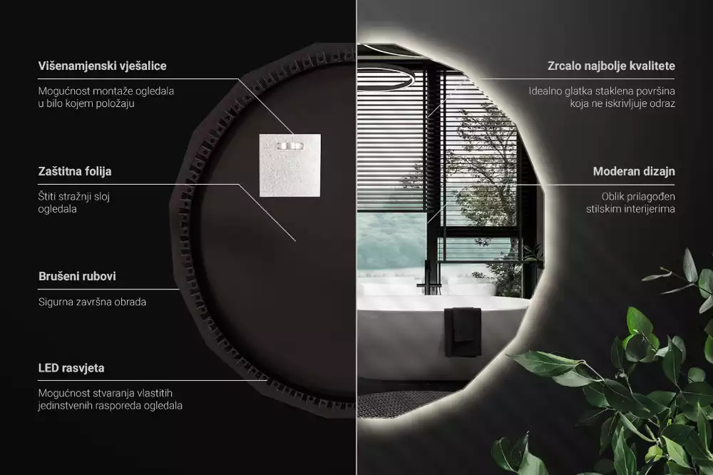 Lustro w kształcie wielościanu z podświetleniem LED