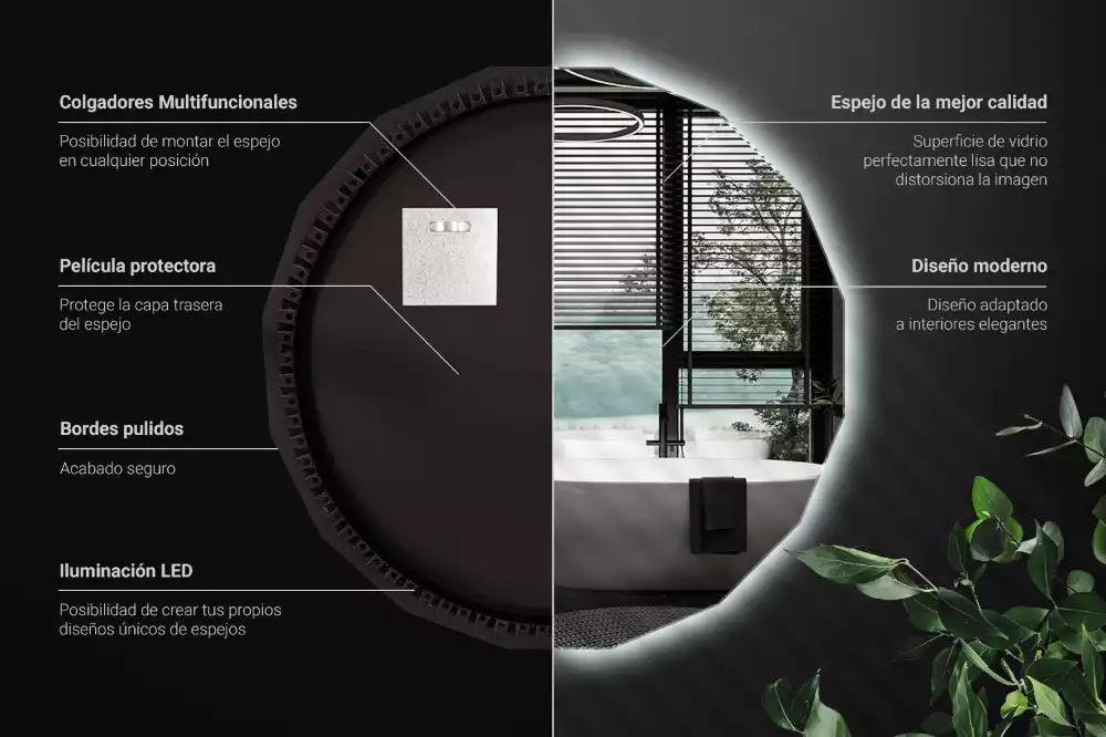 Lustro w kształcie wielościanu z podświetleniem LED