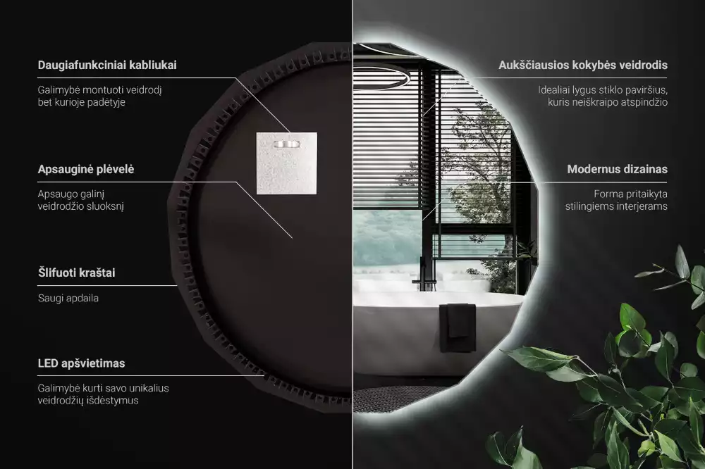 Lustro w kształcie wielościanu z podświetleniem LED