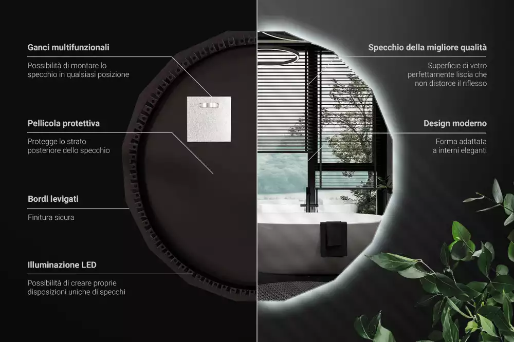 Lustro w kształcie wielościanu z podświetleniem LED