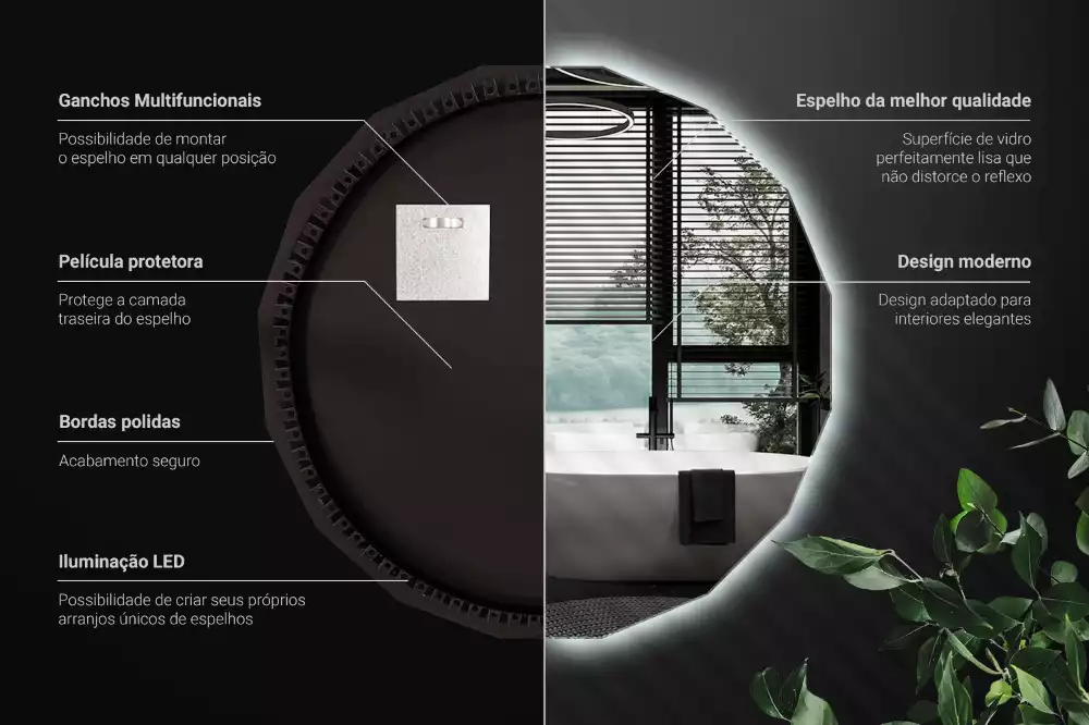 Lustro w kształcie wielościanu z podświetleniem LED