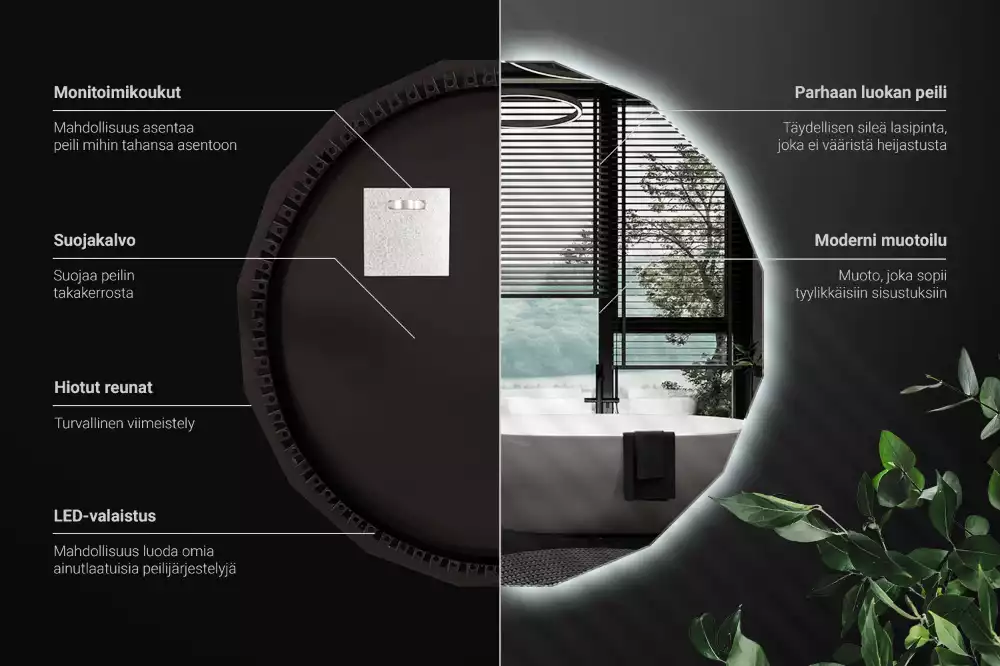 Lustro w kształcie wielościanu z podświetleniem LED