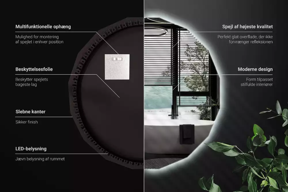 Lustro w kształcie wielościanu z podświetleniem LED