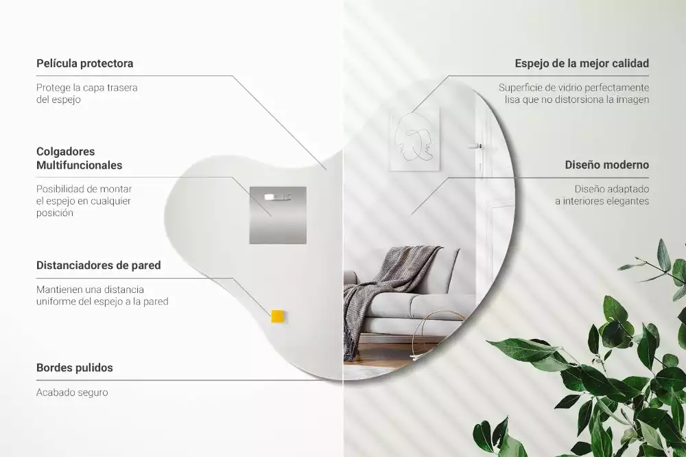 Lustro w organicznym kształcie bez ramy przeznaczone do zawieszenia