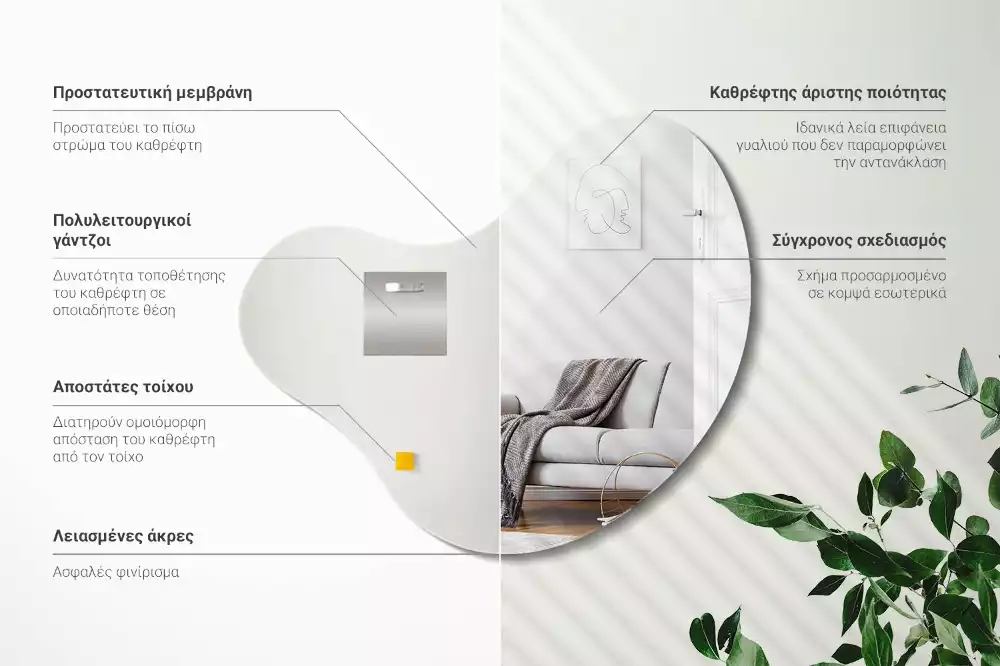 Lustro w organicznym kształcie bez ramy przeznaczone do zawieszenia