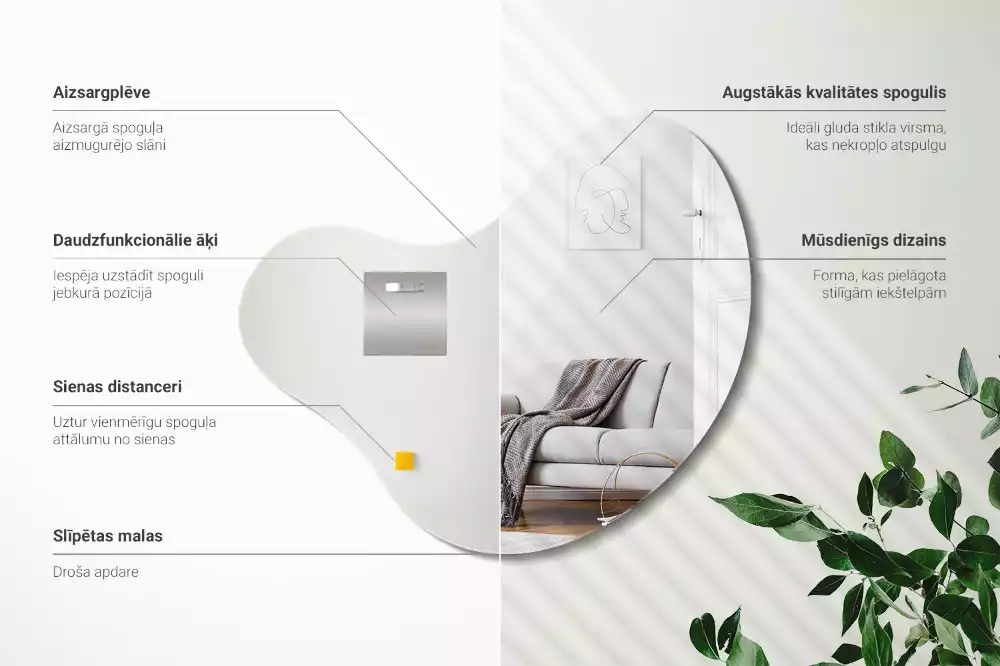 Lustro w organicznym kształcie bez ramy przeznaczone do zawieszenia
