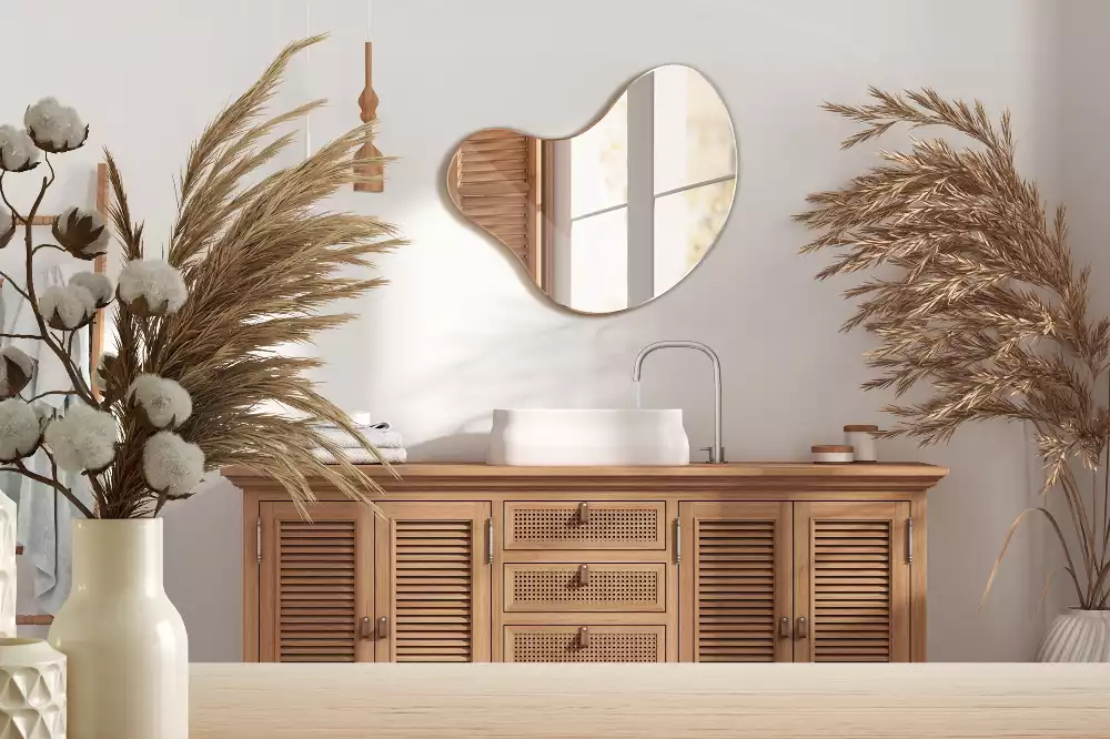 Lustro w organicznym kształcie bez ramy przeznaczone do zawieszenia